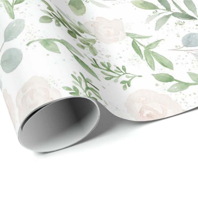 Muster der Aquarellwiesen und der weißen Blume Geschenkpapier (Rolleneckpunkt)