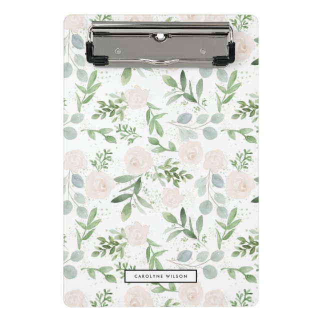 Muster der Aquarellwiesen und der weißen Blume Mini Klemmbrett (Vorderseite)