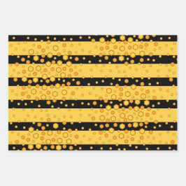 Muster der Bienenreifen Gelb und Schwarz mit Hexag Geschenkpapier Set