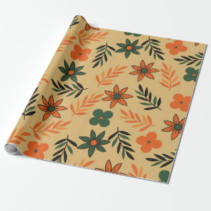 Muster der Blätter für die Vintage 70er-Blume Geschenkpapier