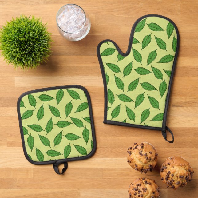 Muster der Blätter, Leaf-Muster, Frühjahrsvorschau Ofenhandschuh & Topflappen-Set (Oben Unten)