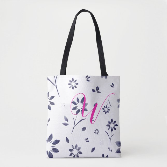 Muster der blauen Aquarellfarben-Blume Tasche (Vorderseite)