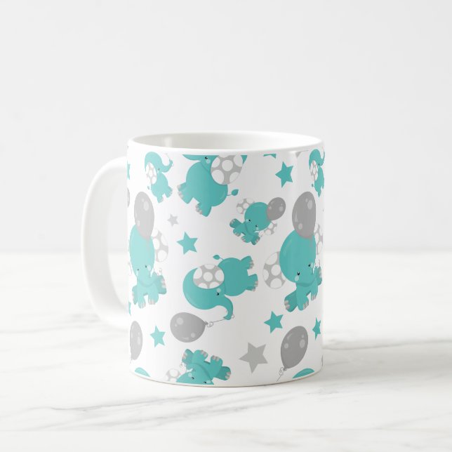 Muster der blauen Elefanten, Niedliche Elefanten,  Kaffeetasse (Vorderseite Links)