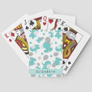 Muster der blauen Elefanten, Sterne, Ihr Name Spielkarten