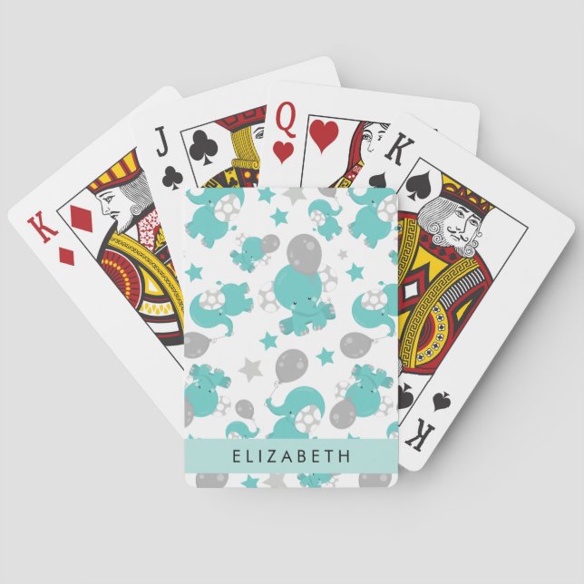 Muster der blauen Elefanten, Sterne, Ihr Name Spielkarten (Rückseite)