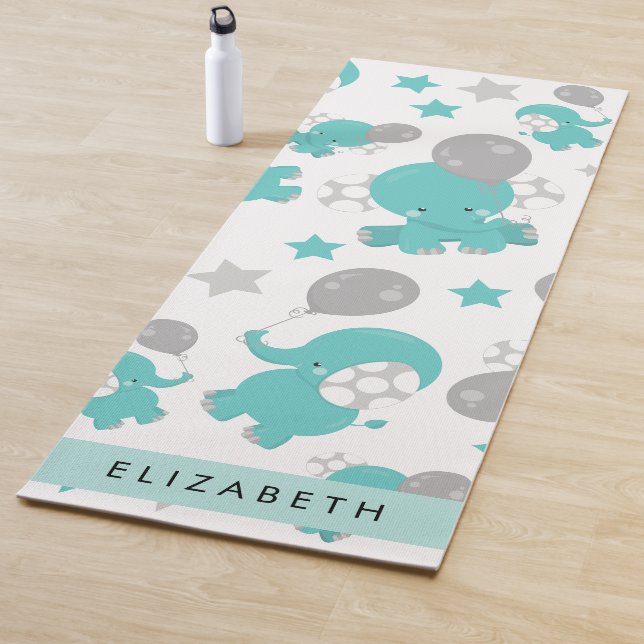 Muster der blauen Elefanten, Sterne, Ihr Name Yogamatte (Beispiel)