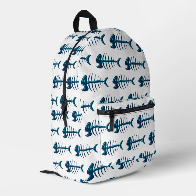 Muster der Blauen Fischknochen Bedruckter Rucksack (Rückseitige Ecke links)