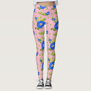 Muster der blauen Morning Glory Blume (blassrosa) Leggings