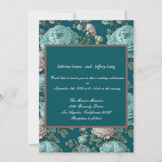 Muster der blauen Peonies auf grünem Hintergrund Einladung