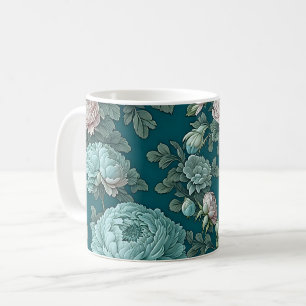 Muster der blauen Peonies auf grünem Hintergrund Kaffeetasse