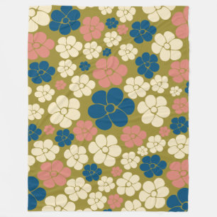 Muster der Blume - Blau, Olivgrün, Rosa und Creme Fleecedecke