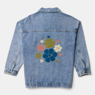Muster der Blume - Blau, Olivgrün, Rosa und Creme Jeansjacke