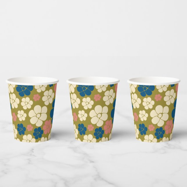 Muster der Blume - Blau, Olivgrün, Rosa und Creme Pappbecher (Multi)