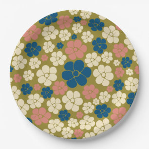 Muster der Blume - Blau, Olivgrün, Rosa und Creme Pappteller