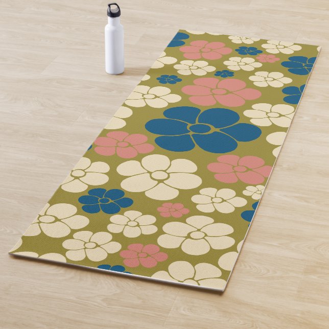 Muster der Blume - Blau, Olivgrün, Rosa und Creme Yogamatte (Beispiel)