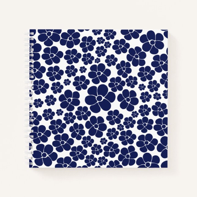 Muster der Blume - Blau und Weiß Notizbuch (Vorderseite)