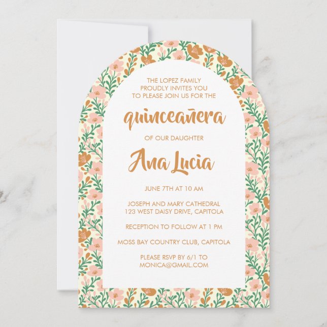 Muster der Blume Blumenbogen CUSTOMPhoto Quinceañe Einladung (Vorderseite)