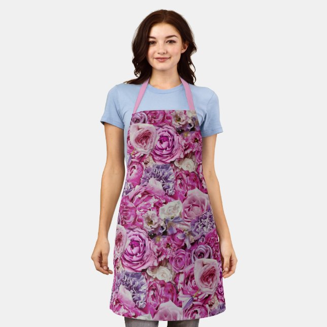 Muster der Blume der rosa weißen Lavendel-Rose Schürze (Getragen)