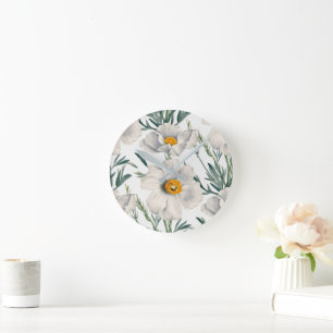 Muster der Blume des Baummohns Runde Wanduhr