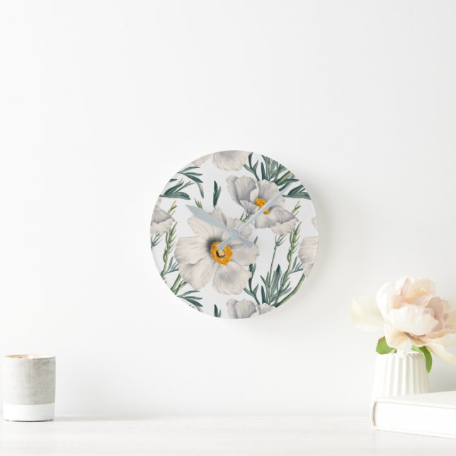 Muster der Blume des Baummohns Runde Wanduhr (Zuhause)