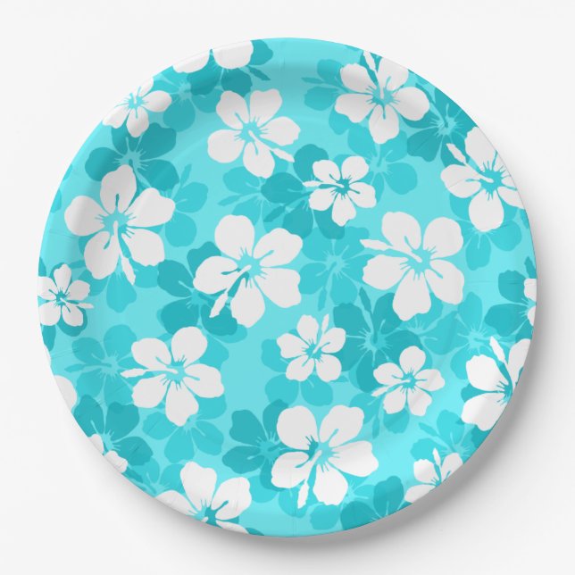 Muster der Blume des tropischen blauen Hibiskus Pappteller (Vorderseite)