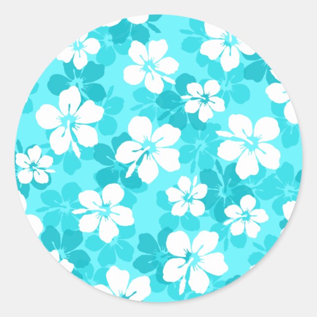 Muster der Blume des tropischen blauen Hibiskus Runder Aufkleber (Vorderseite)