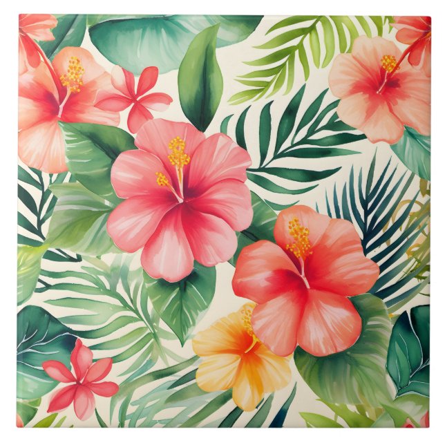 Muster der Blume für tropischen Hibiskus Fliese (Vorderseite)