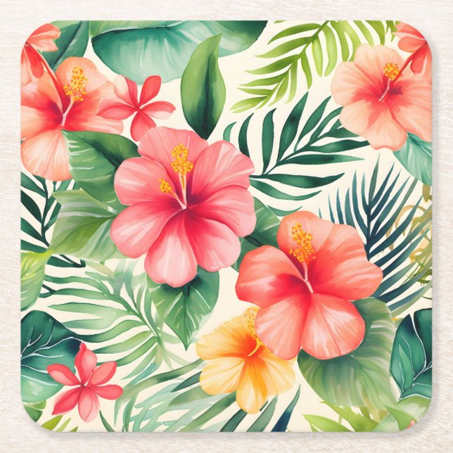 Muster der Blume für tropischen Hibiskus Rechteckiger Pappuntersetzer (Vorderseite)