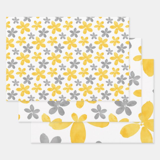 Muster der Blume Gelb/Grau Geschenkpapier Set (Set)