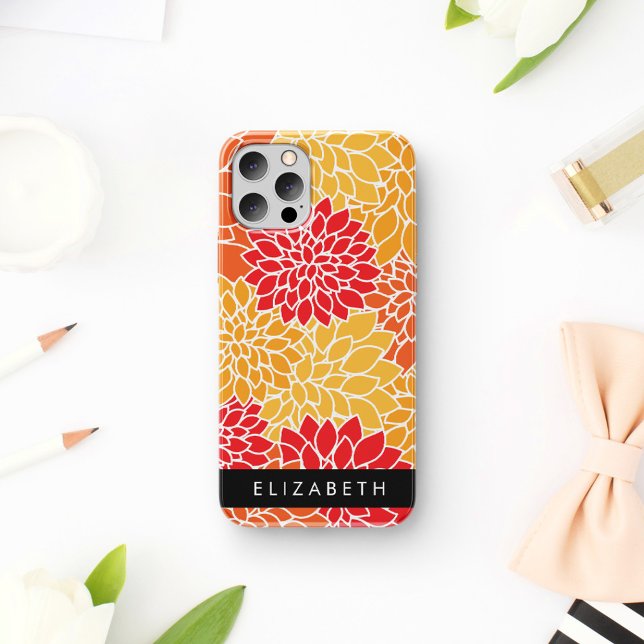 Muster der Blume, Orange Dahlia, Ihr Name iPhone 16 Hülle (Von Creator hochgeladen)