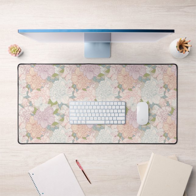 Muster der Blume Pastel Peony & Butterfly Schreibtischunterlage (Büro 1)