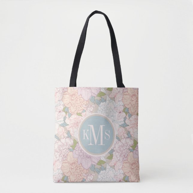 Muster der Blume Pastel Peony & Butterfly Tasche (Vorderseite)