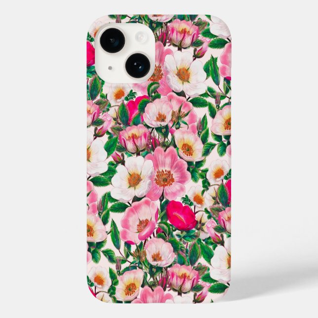 Muster der Blume Rosa und Weiße Wilde Rose Case-Mate iPhone 14 Hülle (Rückseite)