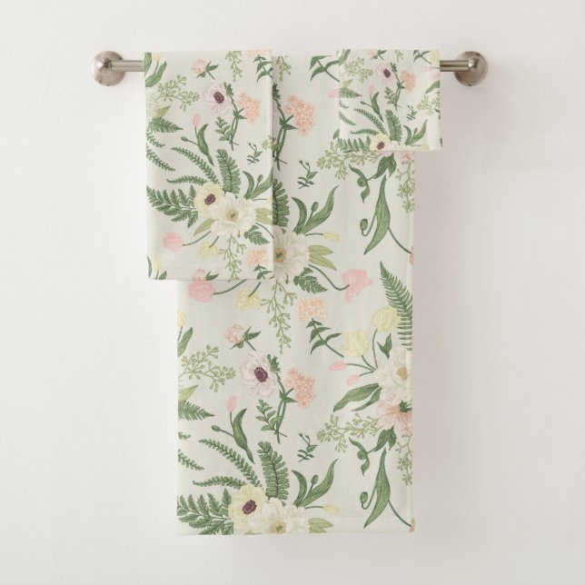 Muster der Blume "Soft Minze Green Garden" Badhandtuch Set (Insitu)