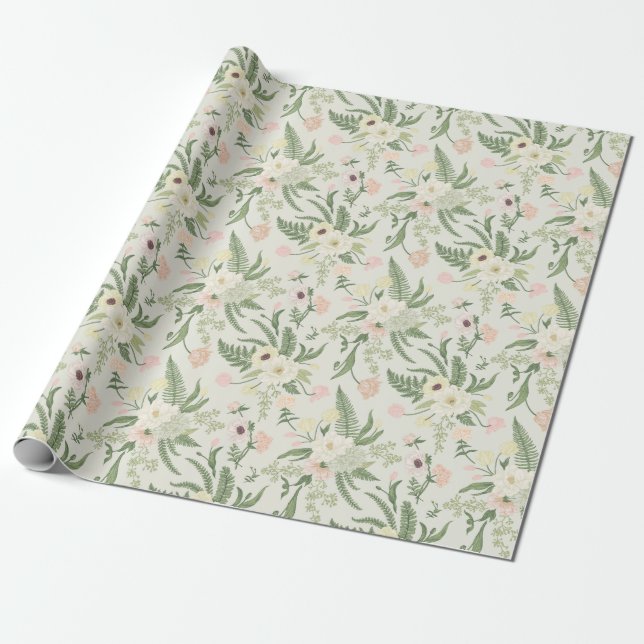 Muster der Blume "Soft Minze Green Garden" Geschenkpapier (Ungerollt)