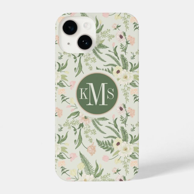 Muster der Blume "Soft Minze Green Garden" iPhone 14 Hülle (Rückseite)