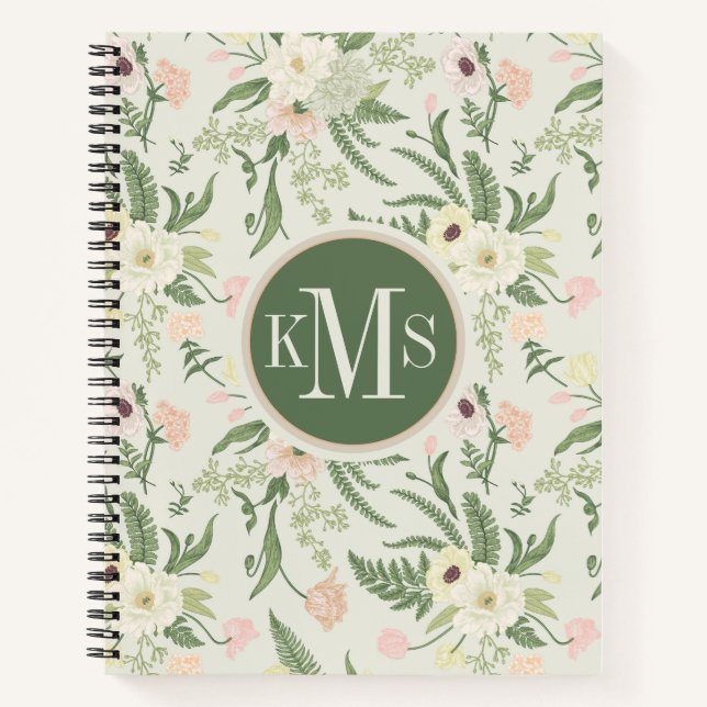 Muster der Blume "Soft Minze Green Garden" Notizbuch (Vorderseite)