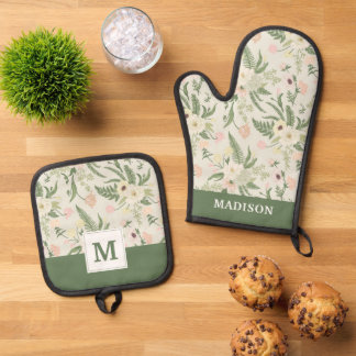 Muster der Blume "Soft Minze Green Garden" Ofenhandschuh & Topflappen-Set