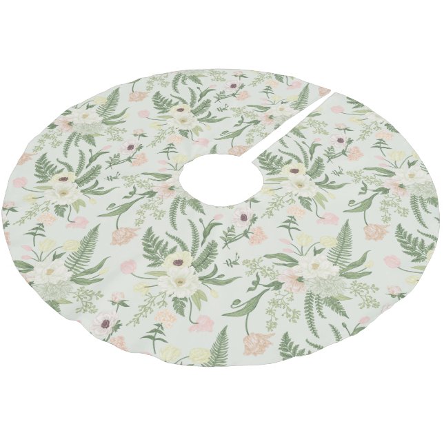 Muster der Blume "Soft Minze Green Garden" Polyester Weihnachtsbaumdecke (Schrägansicht)