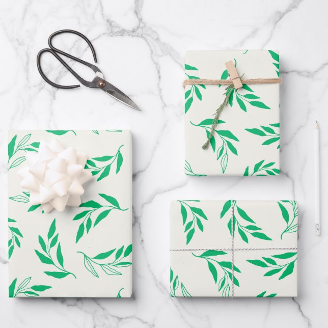 Muster der botanischen grünen Pflanze Geschenkpapier Set (Vorderseite)