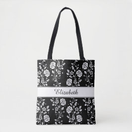 Muster der botanischen Schwarz-Weiß-Blume Tasche