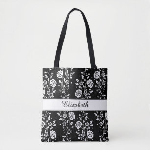 Muster der botanischen Schwarz-Weiß-Blume Tasche
