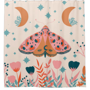 Muster der Bright Folk Art Moths Duschvorhang