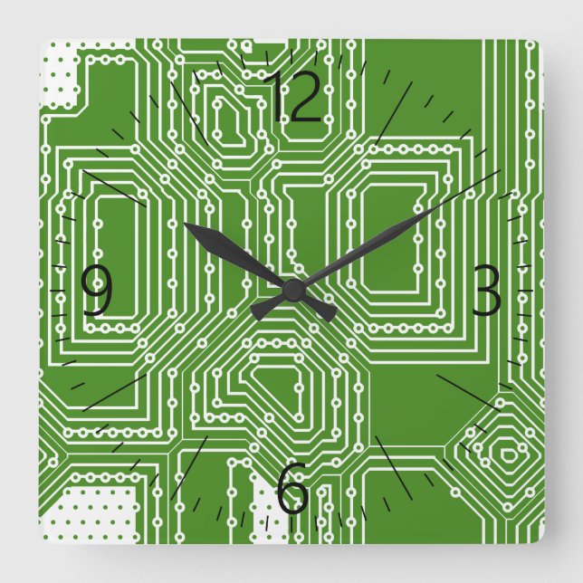 Muster der Computerplatine Quadratische Wanduhr (Vorderseite)