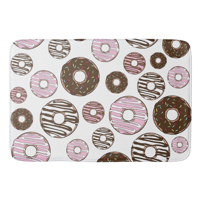 Muster der Donuts, rosa Donuts, braune Donuts Badematte (Vorderseite)