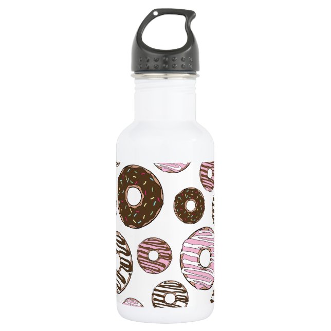 Muster der Donuts, rosa Donuts, braune Donuts Edelstahlflasche (Vorderseite)