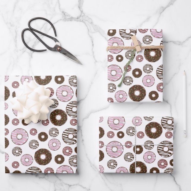 Muster der Donuts, rosa Donuts, braune Donuts Geschenkpapier Set (Vorderseite)