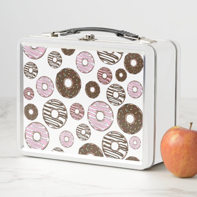 Muster der Donuts, rosa Donuts, braune Donuts Metall Brotdose (Beispiel)