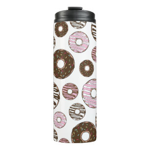 Muster der Donuts, rosa Donuts, braune Donuts Thermosbecher
