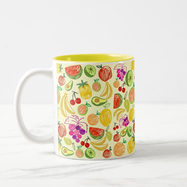 Muster der Fruchtdoodle Zweifarbige Tasse (Links)